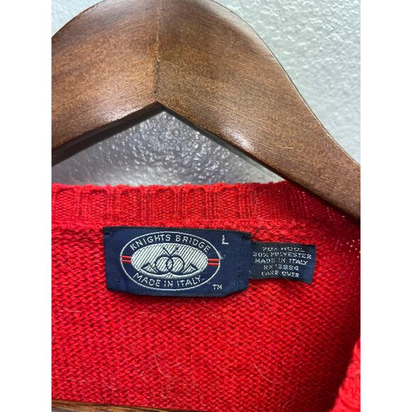 Vintage Red Wool Sweater Knights Bridge Italy Made Diamond Pattern Pullover L - Picture 6 of 10